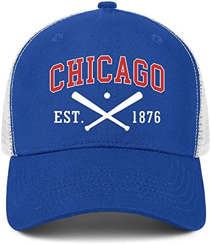 Chicago Hat Men Women Embroidered Mesh Trucker Hat Adjustable Youth Baseball Cap Dad Hats Sport Fan Apparel Gifts Blue