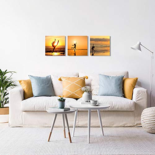 Nan Wind 3 Pcs Canvas Print Girl Dancing In The Sunset On Beach Wall Art Dancing Water Painting Girl Dance Pictures Print On Canvas For Home Decor Decoration Gift #TOP3