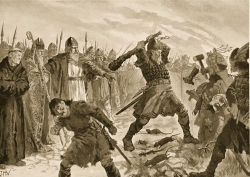 Tableaux peinture sur toile Roi le Saint brisant l'image du dieu Thor par Valda 60x90cm