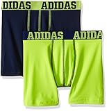 adidas Boys Sport Performance Climalite Boxer Brief Underwear (2 Pack), Semi Solar Slime/Collegiate Navy, Medium