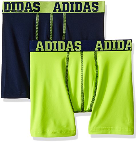 adidas Youth Kids-Boy's Sport Performance Climalite® Boxer Brief Underwear (2-Pack), Semi Solar Slime/Collegiate Navy Collegiate Navy/S, LARGE