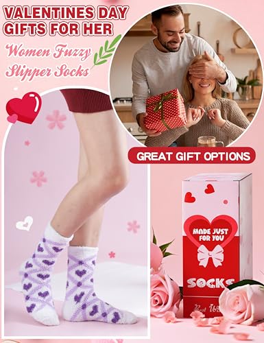 Womens Fuzzy Socks Warm Fluffy Cozy Winter Slipper Thick Fleece Heart Socks 5 Pairs2