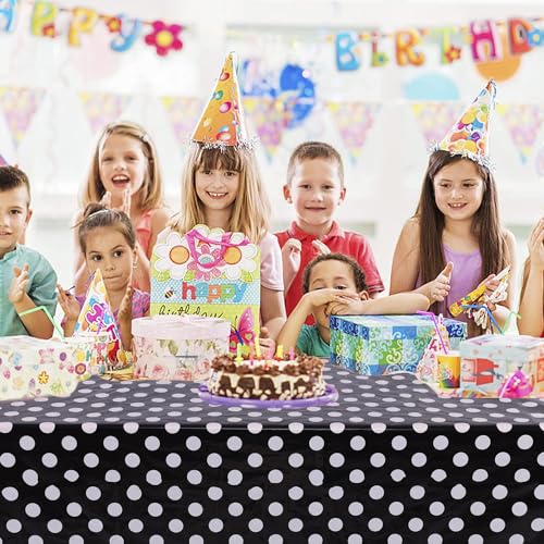 Image of Kesfey 3 Packs Black Polka Dot Plastic Table Cloth 54x108 Inch Black and White Dots Mini Mouse Tablecloths Disposable Black Waterproof Picnic Table Covers for Rectangle Tables Birthday Party Supplies