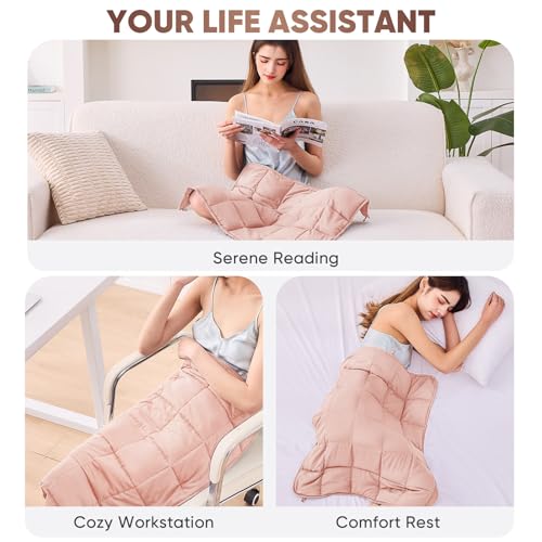 Pink Weighted Lap Blanket for Adults 5lbs, 29"x33", Cooling Heavy Throw Blanket, Portable Travel Weighted Blankets, Soft Small Blankets Gift for Sleeping