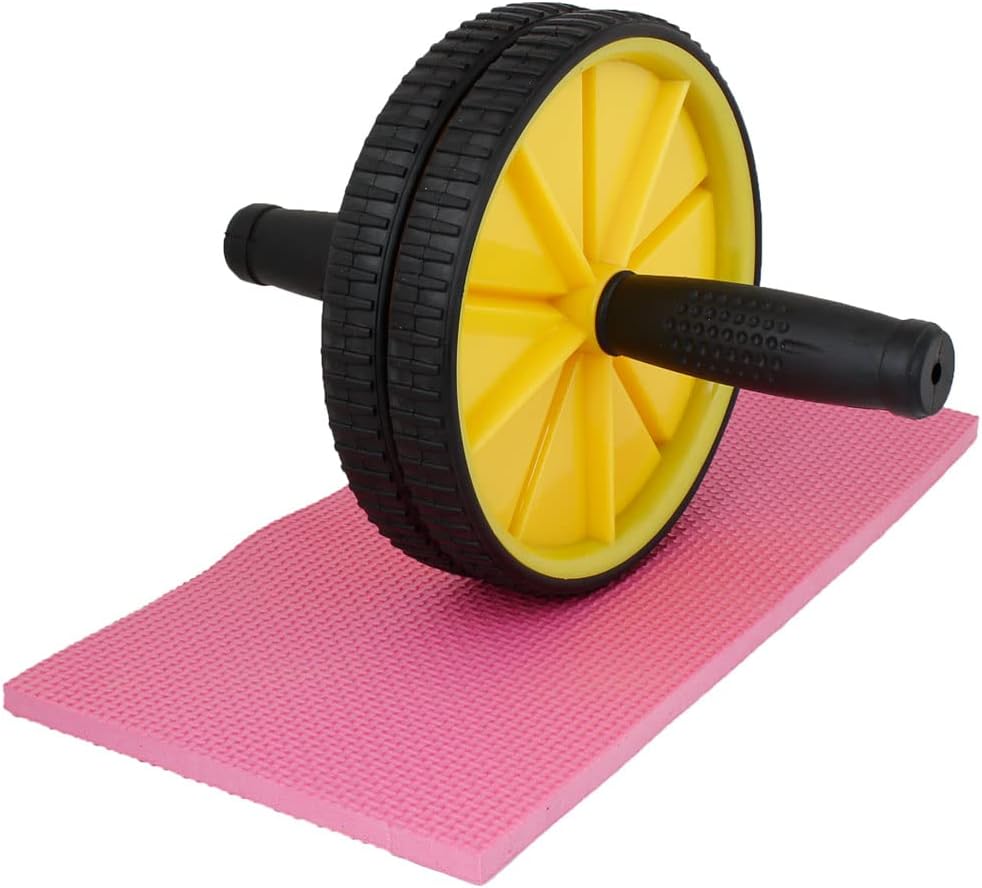 Plastic Two Wheels Hand Pusher Abdominal Roller 18cm Dia Yellow Black (id: 8d2 9dd ae4 2ef cd5