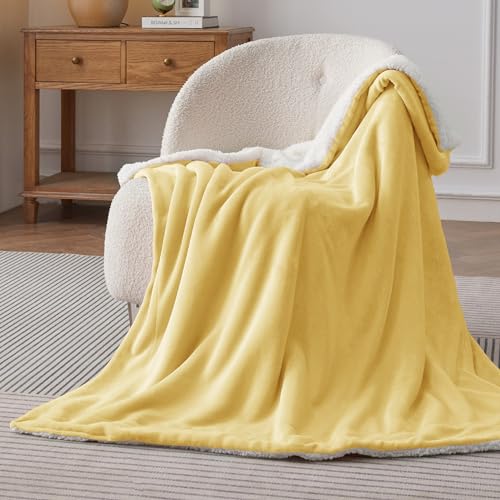 Image of Bedsure GentleSoft Sherpa Fleece Twin Size Blanket for Couch, Non-Heated, Thick and Warm Throw for Women and Men, Soft Fuzzy Plush Twin Blanket for Winter, Yellow, 60x80 Inches
