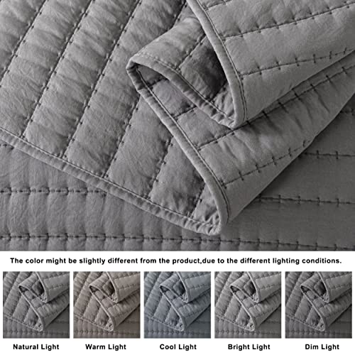 ROARINGWILD Dark Grey King Size Quilt Bedding Sets with Pillow Shams, Lightweight Soft Bedspread Coverlet, Quilted Blanket Thin Comforter Bed Cover for All Season, 3 Pieces, 104x90 inches