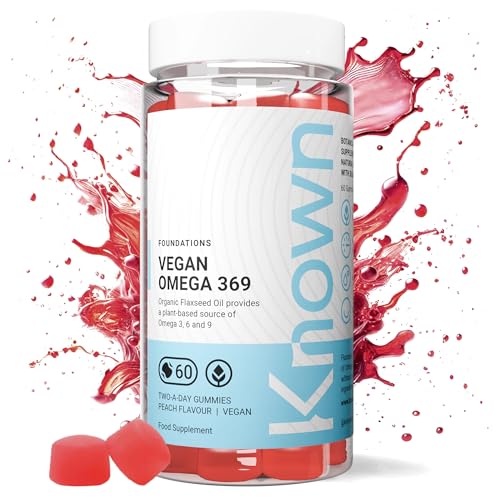 Known Vegan Omega 3-6-9 Gummies Peach Flavour 400mg Organic Flaxseed Oil Chewable Gummy Supplement Vegan Alternative to Fish Oil 1 Month Supply for Men & Women