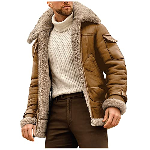 TOFOTL Lammfell Jacke Coole Wildlederjacke Herren Lederjacke Lammfell Fleecejacke Windjacke Pilotenjacke Bundeswehr Winterparka Winterjacke Leder Jacke Übergangsjacke Herren...