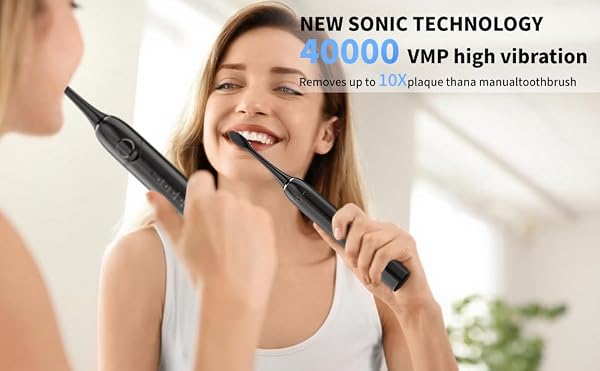 ORAFLIPP Sonic Electric Toothbrush - 40,000 VPM Power Toothbrush with 5 Modes, Smart Timer & Mode Memory, IPX7 Waterproof, 30 Days Battery Life with Inductive Charger, 8 Brush Head (Black) by ORAFLIPP - Image 8