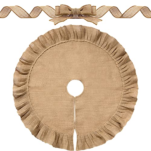 Sackleinen Weihnachtsbaum Decke mit Rüschenbesatz Sackleinen Weihnachtsbaum Rock Sackleinen Baumrock für Weihnachtsbaum und 3 Zoll Breites Stoff Basteln Sackleinen Band 10 Yards (47 Zoll) Cover