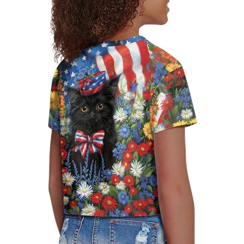 Image of 4th of July Shirt for Girls 7-8 Years US Flag Crop Tops Kids Outfit Independent Day Graphic Tee-