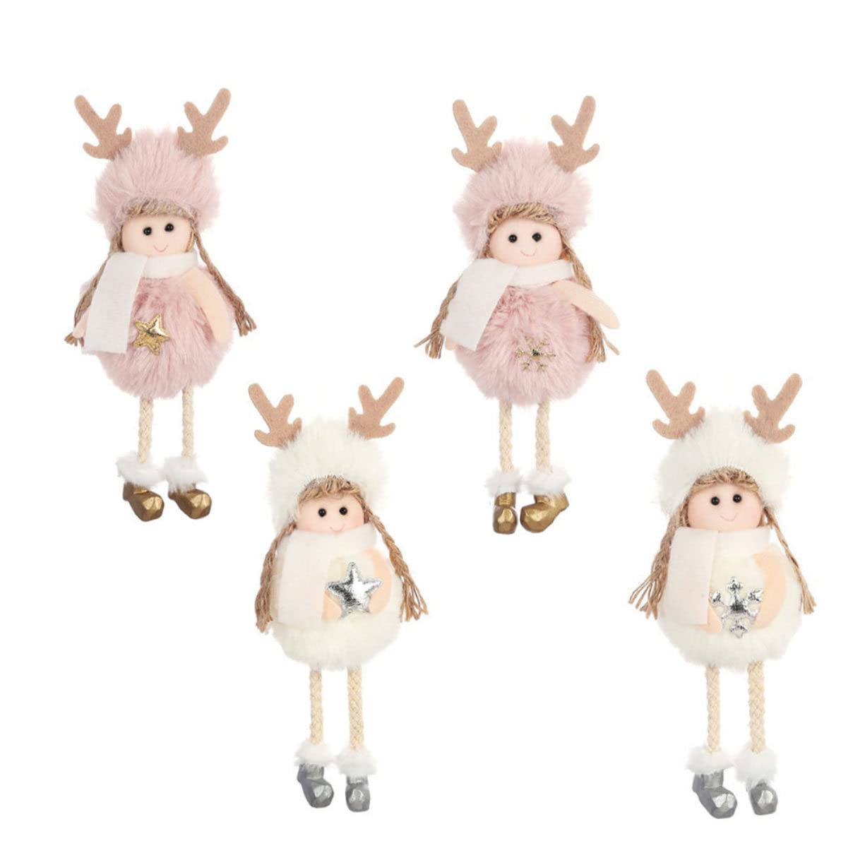 4 Piezas Conjunto de Adornos de Peluche Angelicales para Árbol de Navidad Colgantes y Decoraciones Navideñas Encantadoras para Hogar y Fiesta