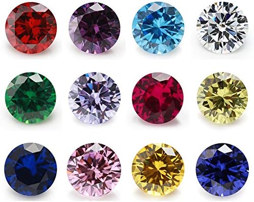 JIANGYUANGEMS 12pcs Birthday Stone 1pcs Per Color Round Loose Cubic Zirconia Stones Synthetic Ruby Synthetic Spinel