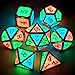 Haxtec Glow in The Dark Glowing Blue Red Green Silver Metal Dice Set D&D 7PCS DND Dice Set Compatible with Dungeons and Dragons RPG Games-Silver Glowing Blue Green Red