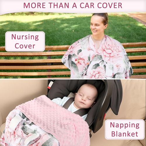 Image of Baby Car Seat Cover, Breathable Infant Carseat Cover for Summer Peekaboo Opening Car Seat Canopy Cover, Nursing Cover for Baby Boys Girls (Flower)