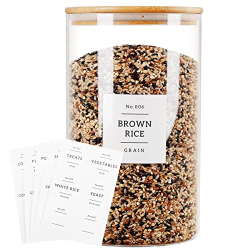 HHMJSM 1 Gallon Large Glass Food Storage Containers With Airtight Bamboo Lid - Kitchen Glass Storage...