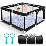 Suposeu Baby Playpen, Playpen for Toddler, Baby Playard, Baby Fence Indoor & Outdoor Kids Activity Center with Anti-Slip Base, Sturdy Safety Playpen with Soft Breathable Mesh 50 x50 Inch, Black