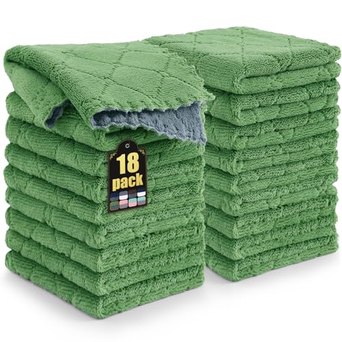 Mordimy 18 Pack Soft and Absorbent Kitchen Cloths, Dark Grey & Grass Green