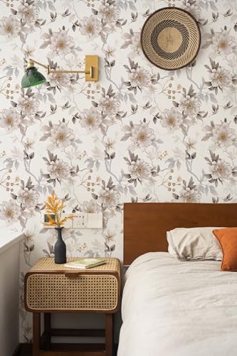 Image of White Boho Floral SELF Adhesive Wallpaper for Living Room Bed Room Kitchen Peel and Stick Vinyl Wallpaper - 9 Sqft.Approx