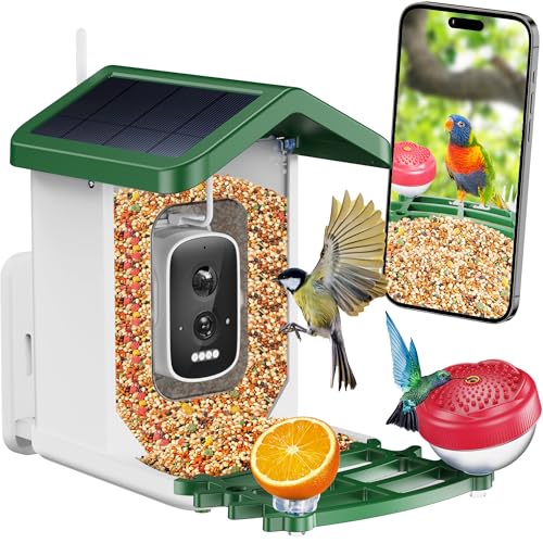 ImmSss Smart Bird Feeder with 2.5K HD Camera – AI Bird Species Recognition, Solar-Powered, Live Alerts & Video Capture, Squirrel-Proof Outdoor Birdhouse, Gift for Nature Lovers