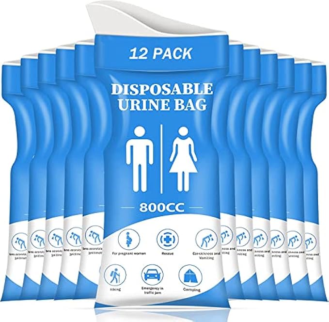 DIBBATU Disposable Urinal Bag, 12/24 Pcs 800ML Emergency Urine Bag, Unisex Urinal Bag, Portable Camping Pee Bag, Travel Urine Bag Vomit Bag for Traffic Jams, Camping, Hiking, Pregnant, Patient, Kids