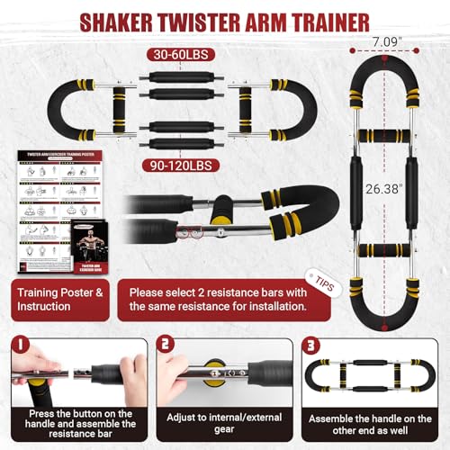 Image of Twister Arm Trainer, 30-120 lbs Adjustable Twister Arm Chest Exerciser with 4 Spring & Poster for Men & Women, Detachable Power Twister Home Fitness Equipment for Enhancing Upper Body Muscle
