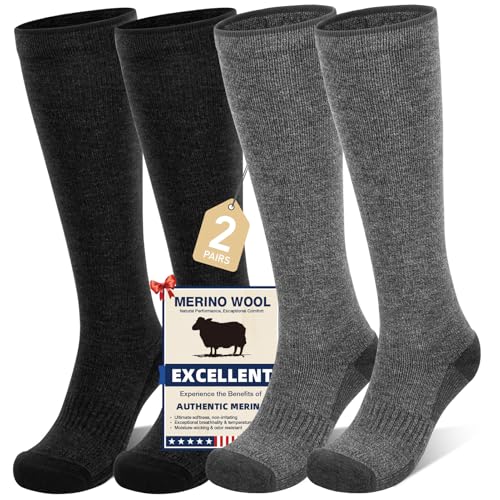 Iambamboo Merino Wool Compression Socks for Women Men 15-20mmHg Knee High Breathable Socks for Flying Athletic Travel - 2 Pack