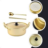Vista 7 de Housoutil Olla ramen 1 juego de olla de ramen coreano con tapa, cuchara, palillos tradicionales de aluminio instantáneo Ramyun para el hogar