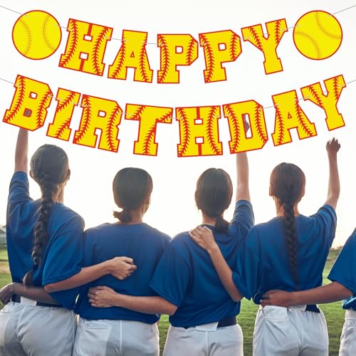 Image of Supervitae Happy Birthday Banner Softball, Softball Birthday Banner, Softballs Party Hanging Decorations Sport Theme Party Supplies for Softballs Player Gift Sport Parties Favors Decoration