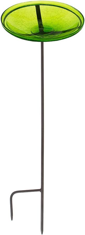 Achla Designs Crackle Glass Birdbath Bowl with Stake, 14-in, Fern Green