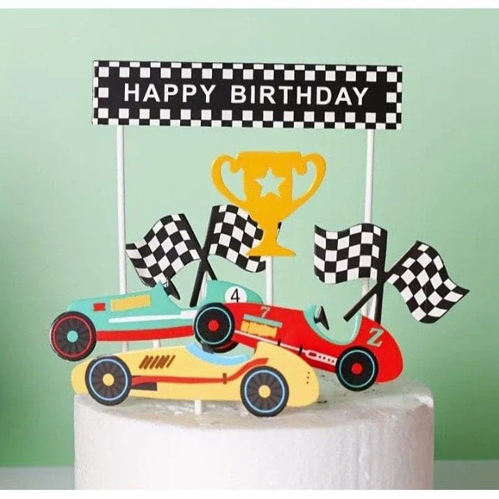 PartyToko car theme Cake Topper car theme Birthday theme Partysupplies Acrylic Happy Birthday car Face Cake Topper for Boys Girls Adults Birthday Party Supplies 7pcs
