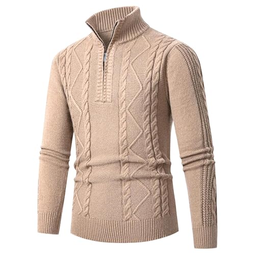 Quarter Zip Pullover Men Sweater - Mens Long Sleeve Cable Knitted Mock Neck Casual Golf Sweaters Textured 2025