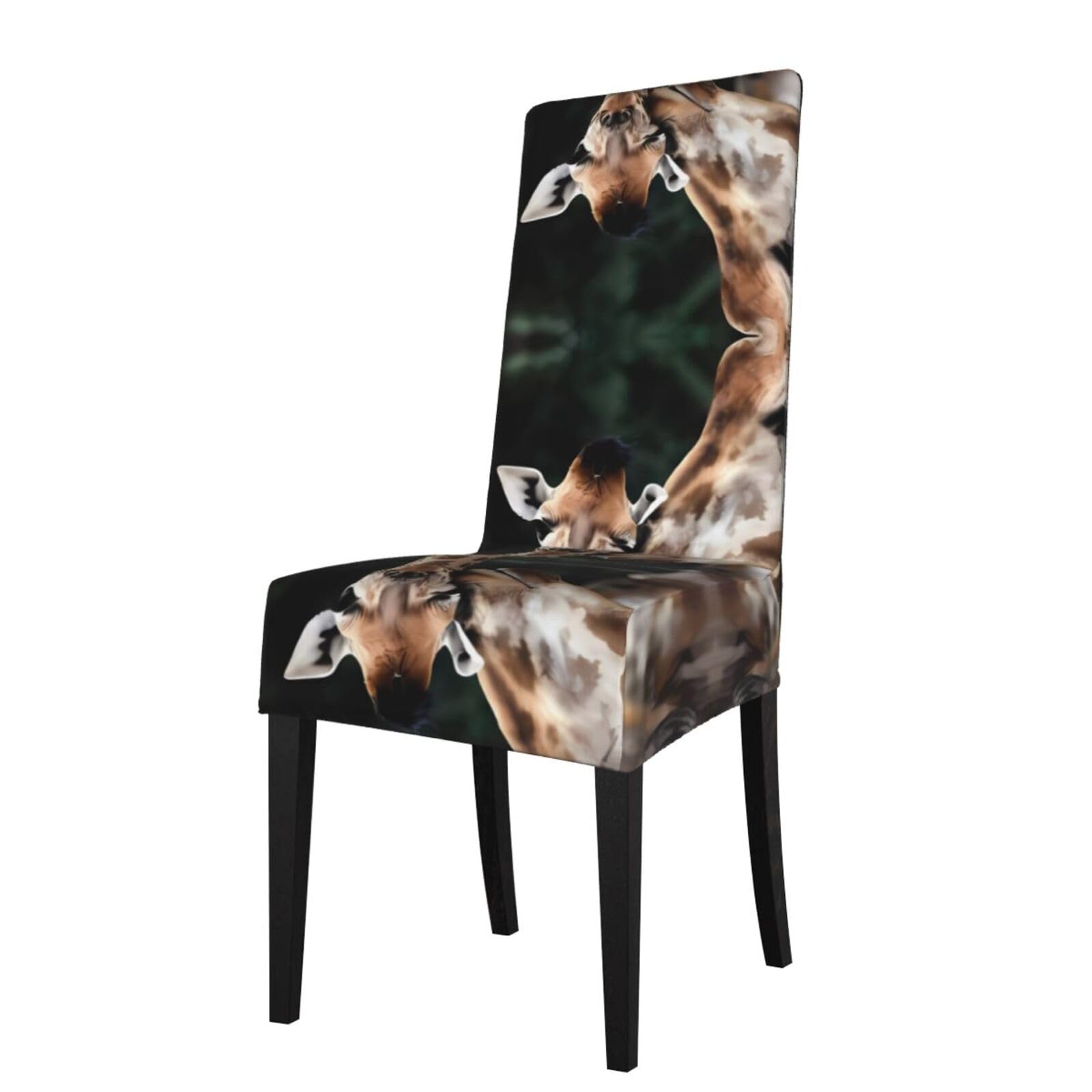 Yyhhaofa Black Two Giraffes Prints Dining Chair Throws – Stretch Slipcovers Revitalize Your Seating With Easy Style & Easy Care