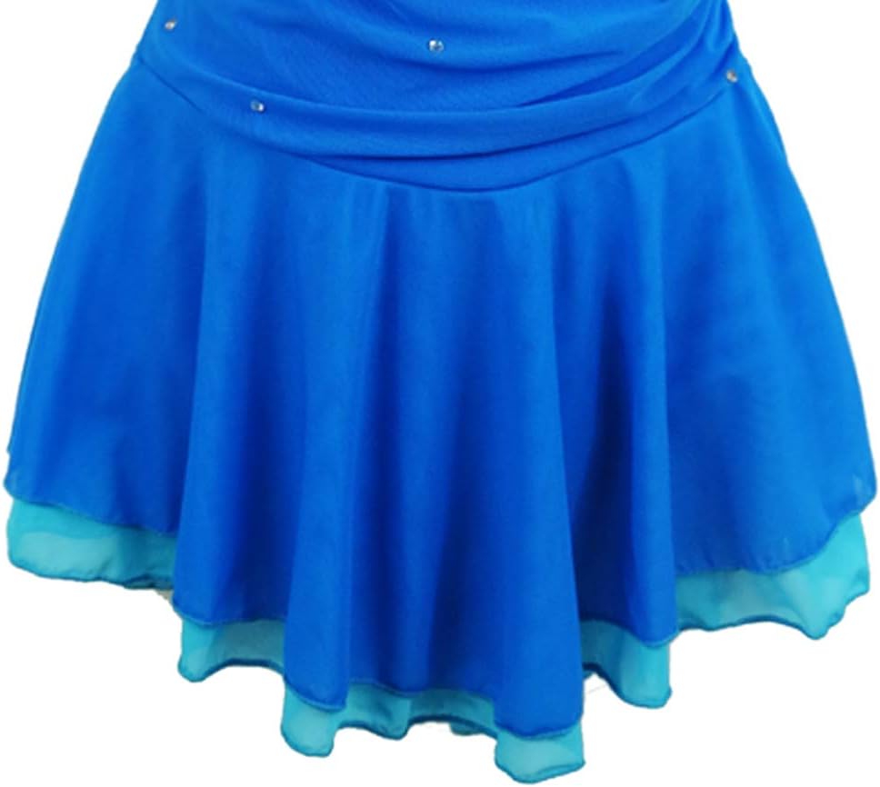 Women Adult Figure Skating Dress Girls Blue Halter Cut Out Skate Skirt