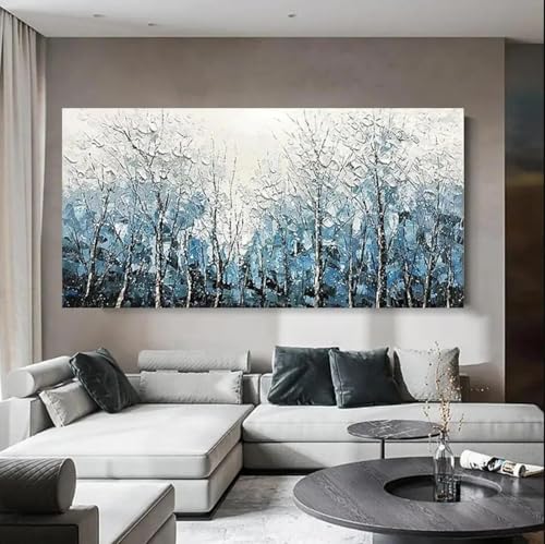 Art mural texturé bleu blanc pour créer un salon moderne et relaxant