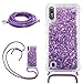 DasKAn Liquide Paillette Coque pour Samsung Galaxy A10 avec Collier Cordon, Brillant Flottant Sable Mouvant Transparent Silicone Housse de Protection Antichoc TPU Étui de Téléphone, Violet