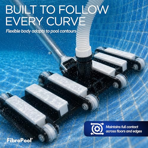 FibroPool Pool Vacuum Head - 14.4" Weighted Flexible Design - Inground & Above Ground Pools - 1.5" Universal Hose Fit - Urethane Wheels