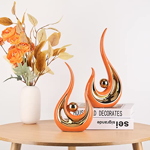 Lccck 11.2" H Orange Decor Accent - 2Pcs, Japanese Minimalism Home Decor Sculptures, Orange Ceramic Statue Office Funky Decor, Suitable For Orange Kitchen Decor Art, Modern Orange Room Decorations #TOP3