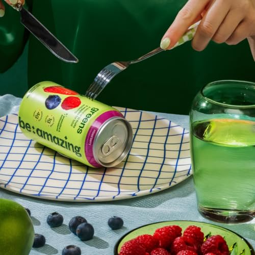 Image of Be Amazing Greens Drink, Mixed Berry, Ready to Drink, 10 Organic Fruits & Vegetables, Coconut Water, Vitamin C, Prebiotic Fiber, 25 Calories, Low Sugar, Vegan, Gluten Free, On the Go, 8 Pack