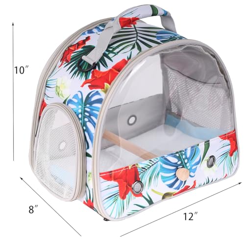 Portable Small Bird Travel Carrier Cage with Stand Perch, Bird Carrier to Carry Parakeet Budgies Parrot Cockatiel Conure Outdoor, Front Clear Window with Floral Printing - Image 2