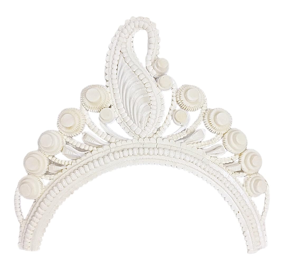 BengCraft Dulhan's Crown Hair Accessories for Marriage, Traditional Bengali Design Women's Bridal White Wedding Shola Mukut, Solar Biyer Mukut for Bride-image-25