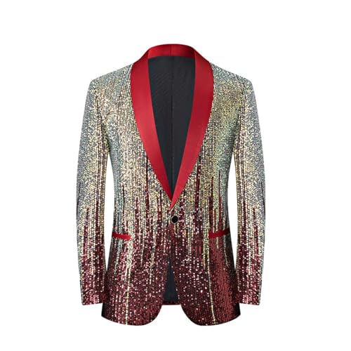 Men Long Sleeve Slim Fit Sequin Blazers Fashion Wedding Party Long Sleeve Suit Jackets Classic One Button Lapel Tuxedo Tops
