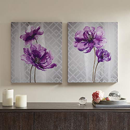 Décor 5 Flourish Wall Art-2 Pieces Printed Diamond Accent Cavas Set Modern Water Color Floral Design Multi Panel Living Room Decoration, 20