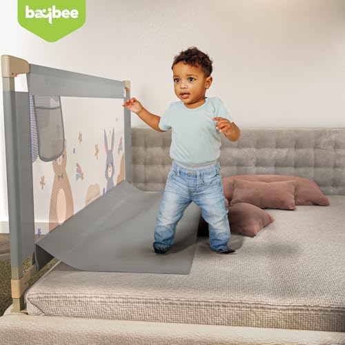 Image of BAYBEE Baby Bed Rail Guard (200x80cm), Bedrail for Baby Safety with 28 Height Adjustable, Portable Bed Side Protector for Babies Falling | Foldable Single Side Bed Railing, 1 Side, (Light Grey)