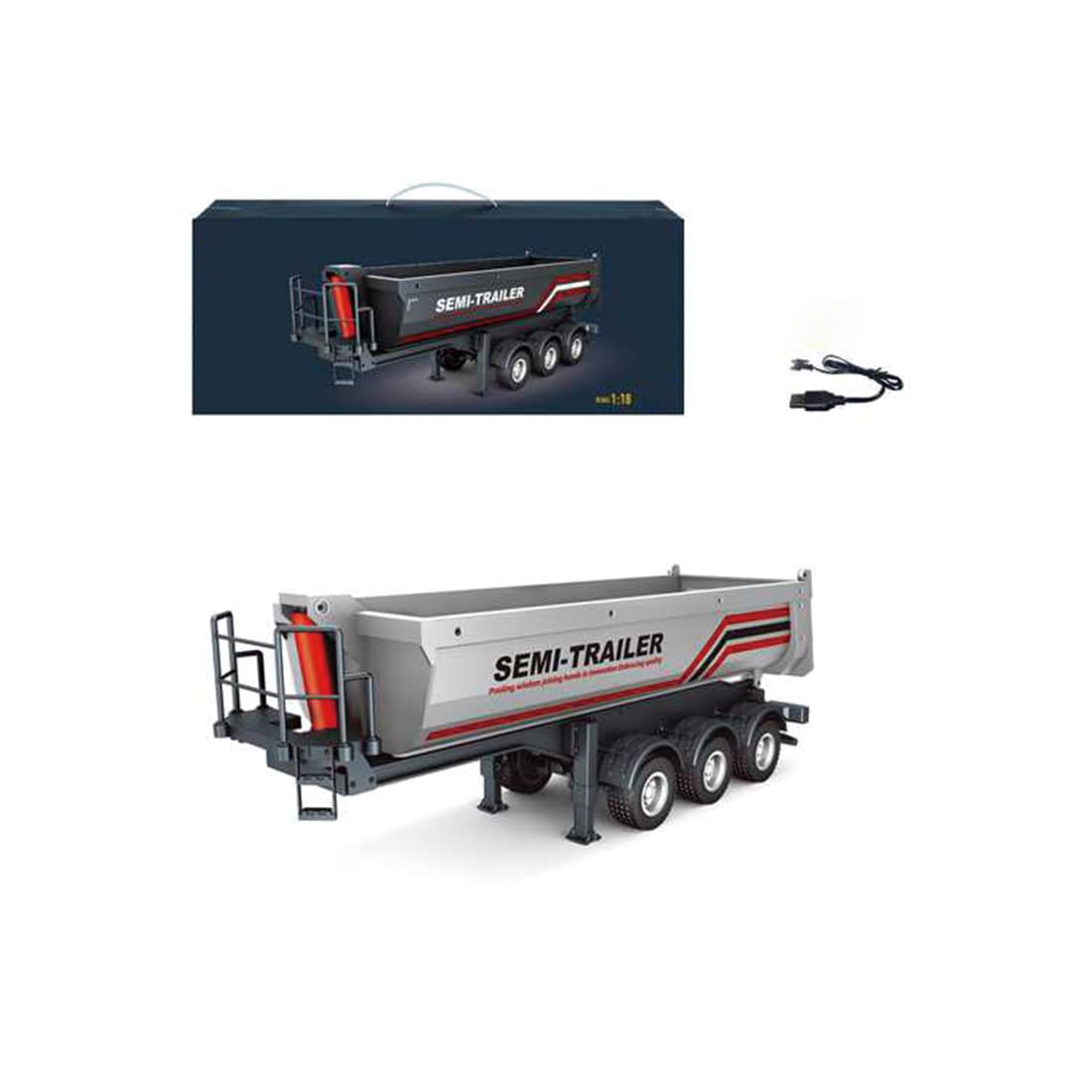MODDECO 1/18 RC Semi Trailer for 770S Heavy Duty Tractor Truck, 1/18 Remote Control Semi-trailer with Liftable Bed, Adjustable Support Legs, Rear Lights