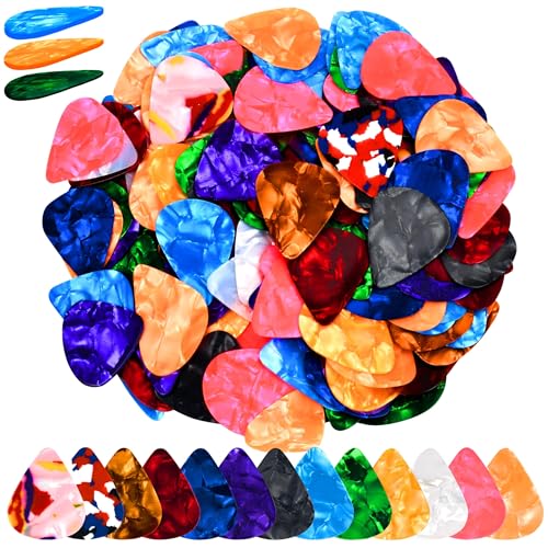 160 pcs 0.46mm/0.71mm/0.96mm Random Color Celluloid Guitar Picks for Bass Electric Acoustic Guitars