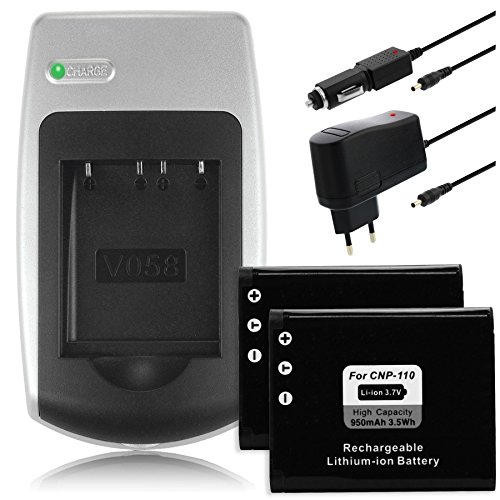 2x Batterie + Caricabatteria per Casio NP-110 - Vedi lista di compatibilità