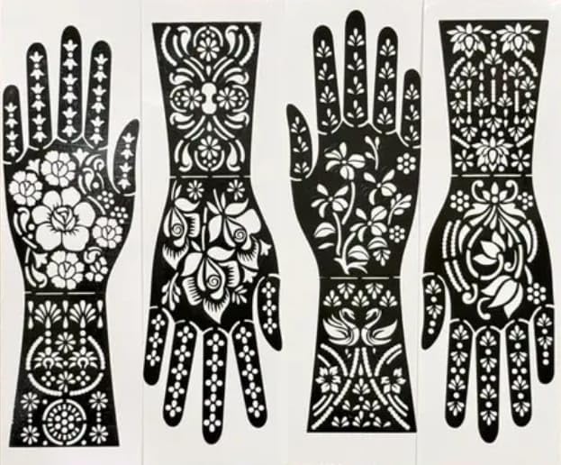Image of Mehndi Tattoo Stencils for Hands | Reusable Henna Stencil Stickers for Women & Girls | Easy-Use Arabic & Floral Mehndi Design Templates | Temporary Tattoo Stencils for Festivals, Bridal, Karwa Chauth & Eid (19)