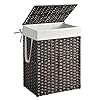 SONGMICS Laundry Hamper with Lid 238 Gallon 90 L Synthetic Rattan Clothes Laundry Basket with Lid and Handles Foldable Removable Liner Chestnut Brown ULCB051K02